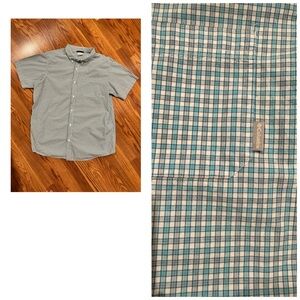 Men's Columbia Blue Gray Checkered Button Down Short Sleeve Shirt XL